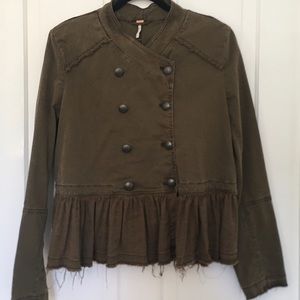 Free People Ruffle Hem Military Jacket